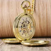 Luxury Gold Smooth Case Skeleton Pocket Watch Mechanical Watch Double Hunter
