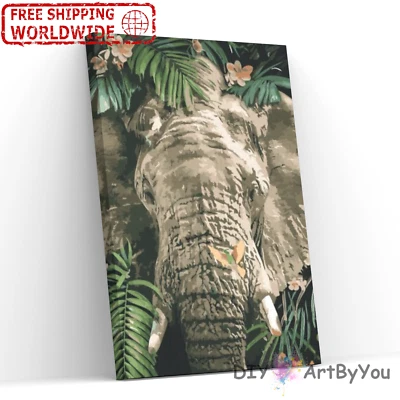 Paint By Numbers Kit Elephant Nature Animal Adult Canvas Acrylic Brush Framed