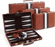 Magic Vosom Travel Backgammon Set Classic Board Game Travel with Leather Make Board Gift Package, Portable Travel Strategy Backgammon Game Sets for Adults, Kids (Brown,Medium)