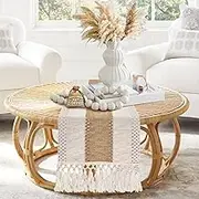 yuboo Boho Coffee Table Runner Short, Small Summer Brown Coffee Table Cover, Dresser Runners for Bedroom, Nightstand, End Table, Spring Fall Farmhouse Table Desk Decor,48 Inches Long