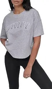 [DKNY] Women's Soft Rhinestone Ombre Varsity Cropped Tee