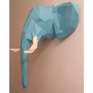 下殺-【送工具包】3D立體紙模型  叢林大象頭壁掛 創意壁掛書房家居動物牆飾 手工摺紙藝DIY材料包 3D手工紙模型