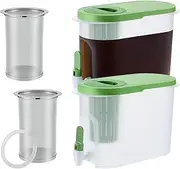 2 Pcs Cold Brew Maker 1 Gallon Plastic Cold Brew Coffee Maker and 2 Filter Infuser Beverage Drink Dispensers for Parties Cold Brew Pitcher with Spigot Juice Containers for Water (Green)