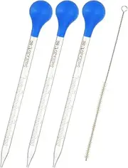 uxcell Graduated Dropper Pipettes Kit, 3 Pcs 5ml Borosilicate Glass Pipette with Blue Rubber Cap and Brush for Transfer Liquid for Lab, Chemistry, Clear
