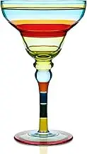 YY Hand Painted Margarita Glass - Moroccan Collection - Hand Painted Glassware by Artists - Unique and Decorative Margarita Glasses, Kitchen Table Décor (Blue Lines)