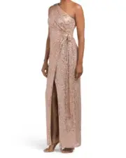 AIDAN AIDAN MATTOX One Shoulder Sequin Gown (size 6)