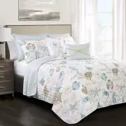Lush Decor Ocean Seaside Reversible 7 Piece Bedding Set Full Queen Blue Taupe