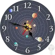Round Wall Clock Silent Non-Ticking Clock 10 Inch, Solar Planets Sun Space Earth, Home Decor for Living Room, Kitchen, Bedroom, and Office
