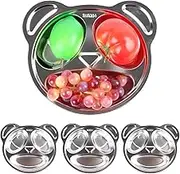 Set of 4 Stainless Steel Plates with Cartoon Panda Design - 304 Stainless Steel Divided Plates, Cute Panda Shape Divided Plates for Picky Eaters, Lunch, Camping