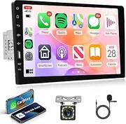 Rimoody Apple Carplay Single Din Touchscreen Car Stereo, 9 Inch Touch Screen Car Radio with Bluetooth FM AM Radio iOS/Android Mirror Link TF/USB/AUX Input Car Multimedia Player + Backup Camera