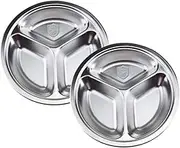 PEPLAYTAL 2pcs Stainless Steel Divided Dinner Plates Deep Snack Serving Trays Compartments Stackable Kitchen Storage for Daily Use Parties and Celebrations