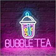 Hanging Art Neon Signs Bubble Tea Neon Light Signs Dimmable LED Lamp Sign Boba Tea Sign Drink Shop Display Neon Sign Wall Decor Illuminated 42cmX32cm