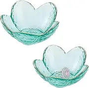 HOBBIESAY 2Pcs Glass Jewellery Dish Trinket Tray Green Flower Ring Dish Holder 9x8.5cm Small Key Bowl Aesthetic Glass Trinket Tray for Rings Earrings Necklace and other Small Accessorie
