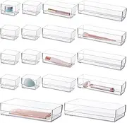 [STORi] SimpleSort 18-Piece Stackable Clear Drawer Organizer Set | Multi-size Trays | Makeup Vanity Storage Bins and Office Desk Drawer Dividers | Made in USA