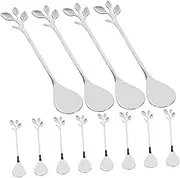 Alipis 12pcs Leaf Design Stainless Steel Cocktail Mixing Spoons Smooth Surface Stirring Spoons for Honey Beverages and Cakes for Bars and Home Use