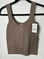 NWT Juniors' Almost Famous Seamless Snap Front Tank Top, Cocoa, Size S