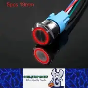 5 x Red LED 19mm Metal Push Button Switch 12V-24V Pre-Wired Self-Rest Switch