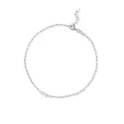 Sterling Silver Paperclip Chain Anklet with Baguette Cubic Zirconia Adjustabl...
