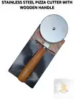 Pizza Cutter Stainless Steel Knife Sharp Rocker Wheel Slicer Handle Wooden