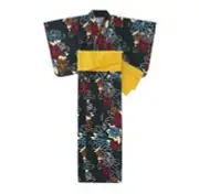 NEW Uniqlo Blue Japanese 100% Cotton Kimono Long Robe Yukata OBI Belt Set