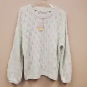 Boden Wool Alpaca Blend Pointelle Fluffy Sweater Avocado Cream Sz US 12 NWT