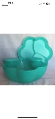 Tupperware CHIP 'N DIP SERVING SET Green ~ Large 1.5 Gallon w/2 Dip Bowls ~ NEW!