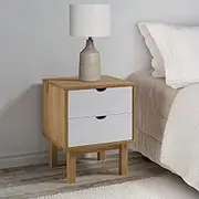 Bedside Cabinet OTTA Brown&White 45x39x57cm Solid Wood Pine Bedroom Storage