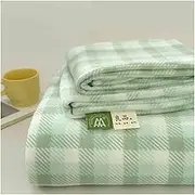 Luxury Plaid Flannel Flat Sheet Twin Full Queen King Size Super Soft Warm Women Men Velvety Soft Fleece Top Sheet(Green Plaid,120x230cm)