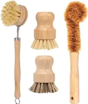 4Pcs Wooden Dish Brushes Set - Natural Kitchen Clean Scrub Brushes for Pots, Pans, and Bottles