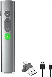 Wireless Presenter for PowerPoint presentations, USB-C Rechargeable Powerpoint Clicker with Green Pointer, Slide Advancer Presentation Remote with Volume Control and Hyperlink