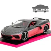 JADA PINK SLIPS 2020 CHEVROLET CORVETTE 1/24 DIECAST METALLIC GREY / PINK 35068