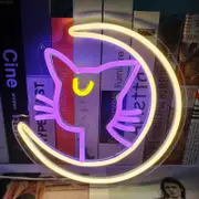 Sztxj Anime LED Neon Sign Moon and Cat Shape, USB Powered Wall Decor for Bedroom with Anime Decor, Game Room, Home Decor