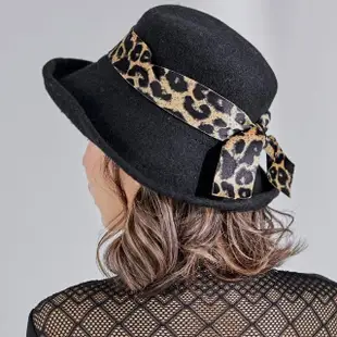 【Wonderland】豹紋蝴蝶結緞帶羊毛帽(3色)