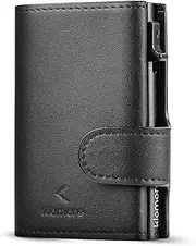 [KLOMORE] Men's Slim Wallet with Coin Pocket, Card Holder with Buckle Closure, RFID Protection Credit Card Wallet, Leather Wallet
