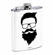 Flask Hipster Beard and Glasses 01R 8oz Stainless Steel Hip Drinking Whiskey