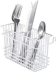 Kitchen Details Cutlery Basket | Hanging | Attach to Standard Dish Drying Rack | Utensil Caddy | Vinyl Coated | 3 Compartment | White