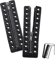 [PH PandaHall] Leather Boot Zipper Inserts, 6.9 x 2 Inch 10 Metal Eyelets, Black No Tie Shoe Laces for Adults Men Women Tieless Sneakers Repair DIY, Smooth, Black
