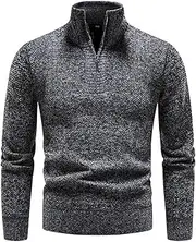 [FerduS] Mens Long-Sleeve Sweater Winter Thicker Quarter Zipper Turtleneck Pullover Slim Knitted Sweaters Sweatshirt