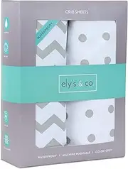 Ely's & Co. Patent Pending Waterproof Crib Sheet | Toddler Sheet, No Need for Mattress Pad Cover, 2 Pack Grey Chevron and Polka Dots, Unisex for Baby Boy and Baby Girl