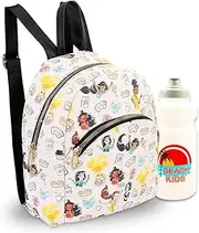 Princess Mini Backpack for Women Set - 10" Faux Leather Bag Featuring Ariel, Rapunzel, Tiana, More Plus Water Bottle for Teens | Disney Princess Backpack Purse Bundle, Multicolor, Disney