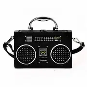 Nevenka Unique Vintage Radio Shaped Cross-Body Bag Women Clip Clasp Shoulder Bag-Black