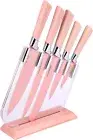 Pink Knife Set of 6 Pink Kitchen Knives Sets with Knife Block Chef Knife Set