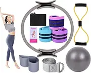 Pilates Equipment Kit for Home Workouts, Yoga Essential Sets for Women,Booty Bands/Figure 8 Resistance/Yoga Bands for Stretching