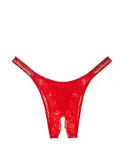 Victoria's Secret Crotchless Shine Strap Lace Brazilian Panty (Cherry Red - L)