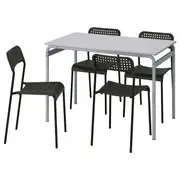 GRÅSALA / ADDE table and 4 chairs, grey grey/black, 110 cm