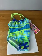 St Tropez Toddler Girls Cross-Back Swimsuit Neon Green Blue Flowers Size 3T New