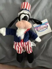 Vintage The Disney Store Uncle Sam Goofy Bean Bag Plush NWT