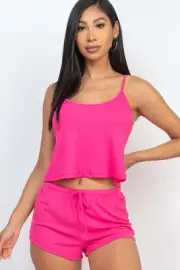 Ribbed Strappy Camisole & Shorts Ensemble