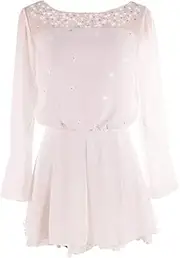 Ice Figure Skating Dress For Girls Ladies Long-sleeved Beaded Roller Skating Skirt Waist Design White Angel Dress