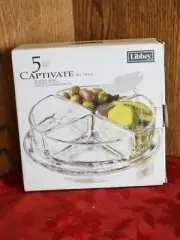 6148. NEW "LIBBEY" CAPTIVATE GLASS SECTIONAL SERVER 5 PIECE 8"